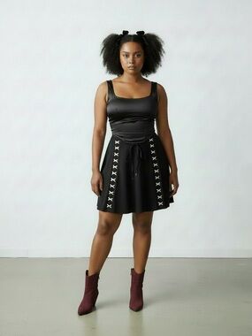Catherine Malandrino Lace Up A Line Black Skirt Large Whimsigoth Vamp Goth Doll